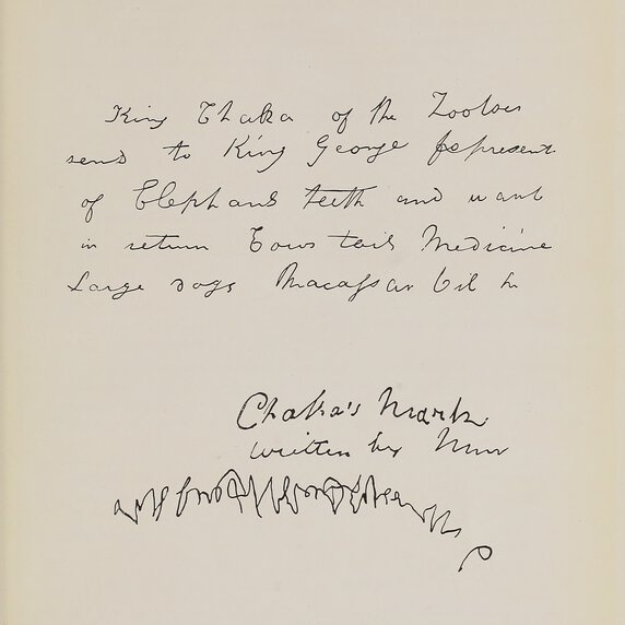 Handwritten note concluded “Chaka's Mark written by him” followed by a signature in a separate hand.