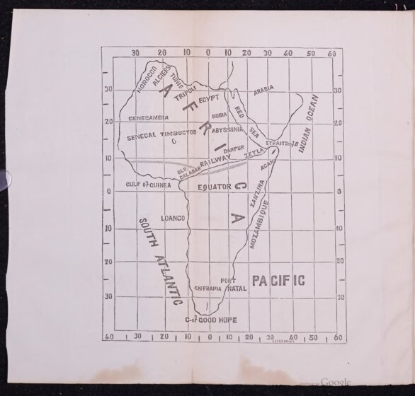 Insert map of Africa with a few interior regions noted and a west to east railway line included.