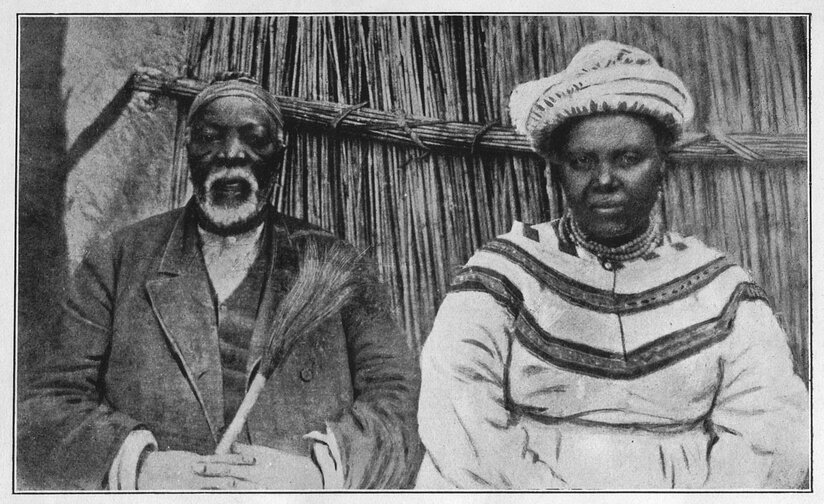 Half-body portrait of Kgosi Sechele and MmaKgari seated side by side.