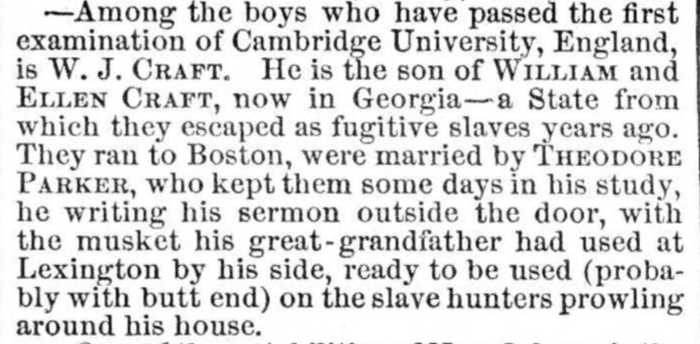 Newspaper article naming William Ivens Craft as a student who passed the Cambridge exams.