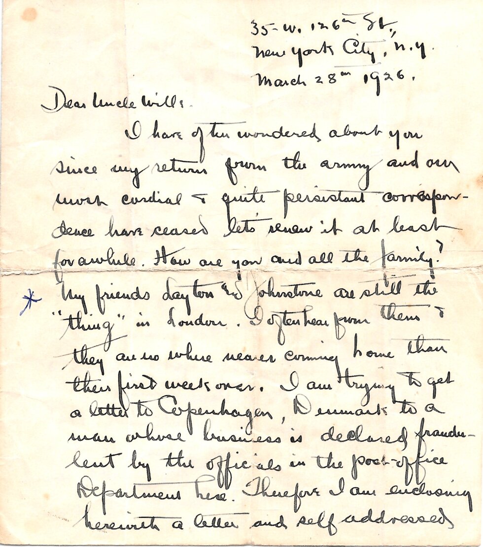 First page of a hand-written letter.