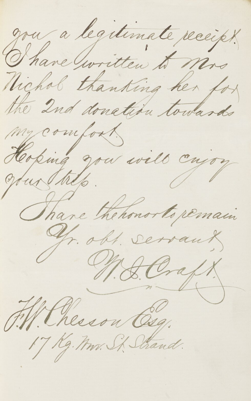 Second page of a hand-written letter with a signature.
