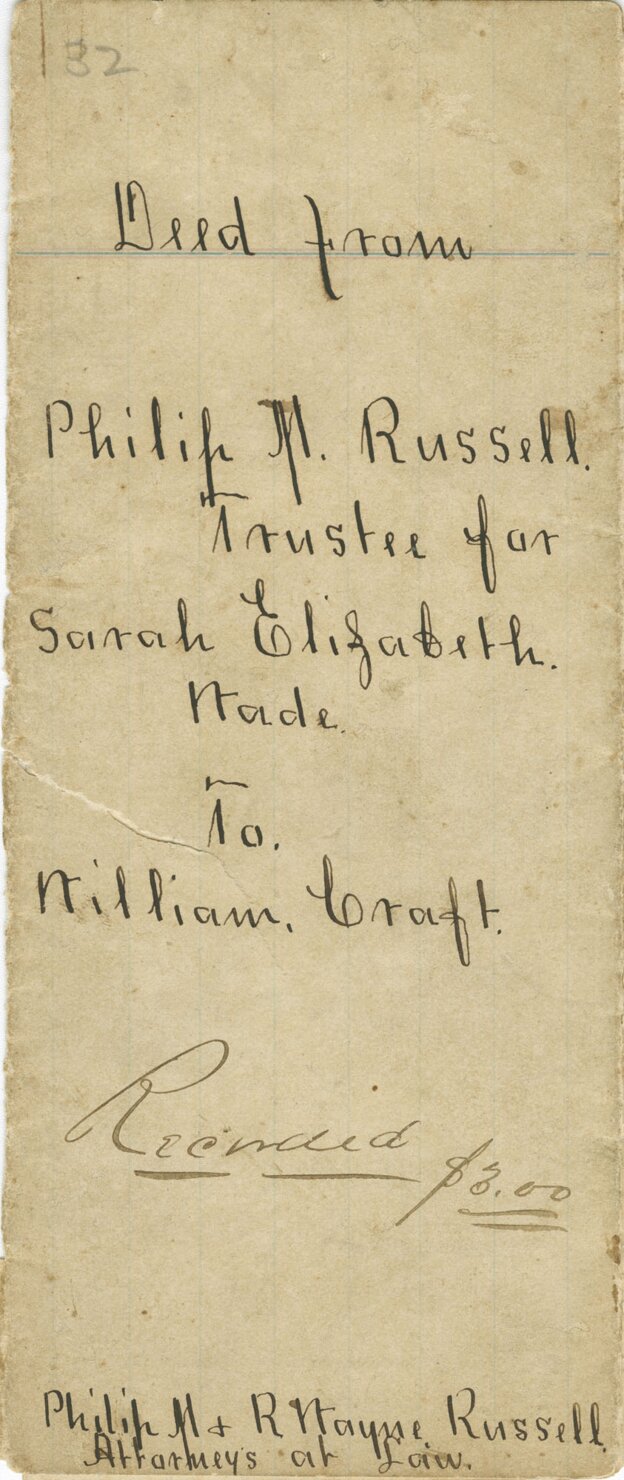 First title page of a deed of land to William Craft.