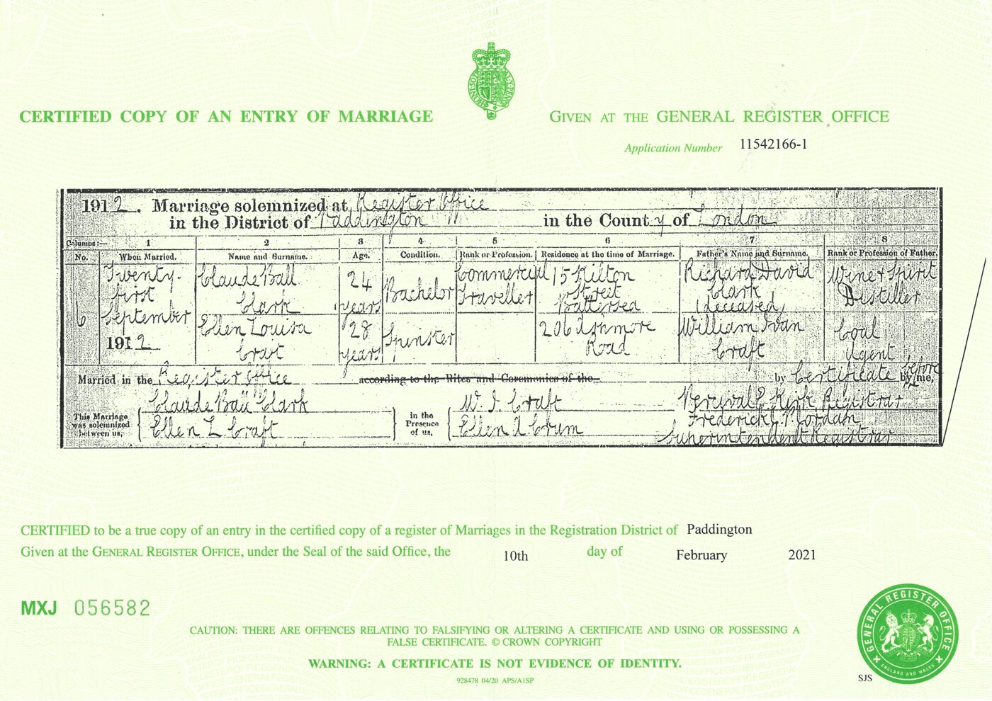 A document noting the marriage of two people.