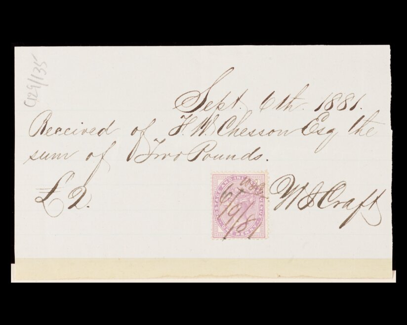 1884 receipt for two pounds, signed by William Ivens Craft.