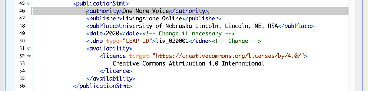 Coded text from an XML file produced by One More Voice according to the TEI P5 guidelines.