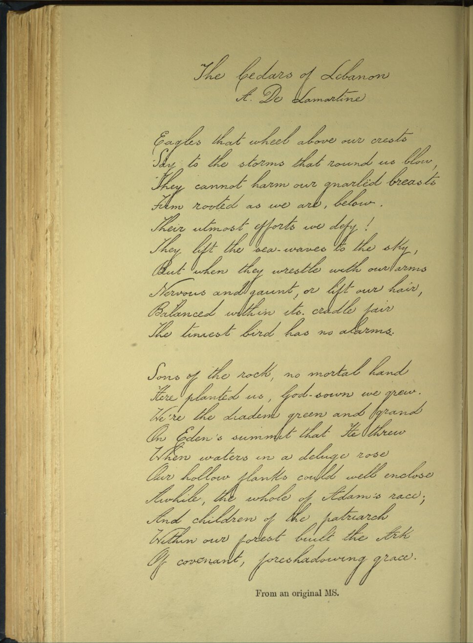 Handwritten poem titled the “The Cedars of Lebanon.”