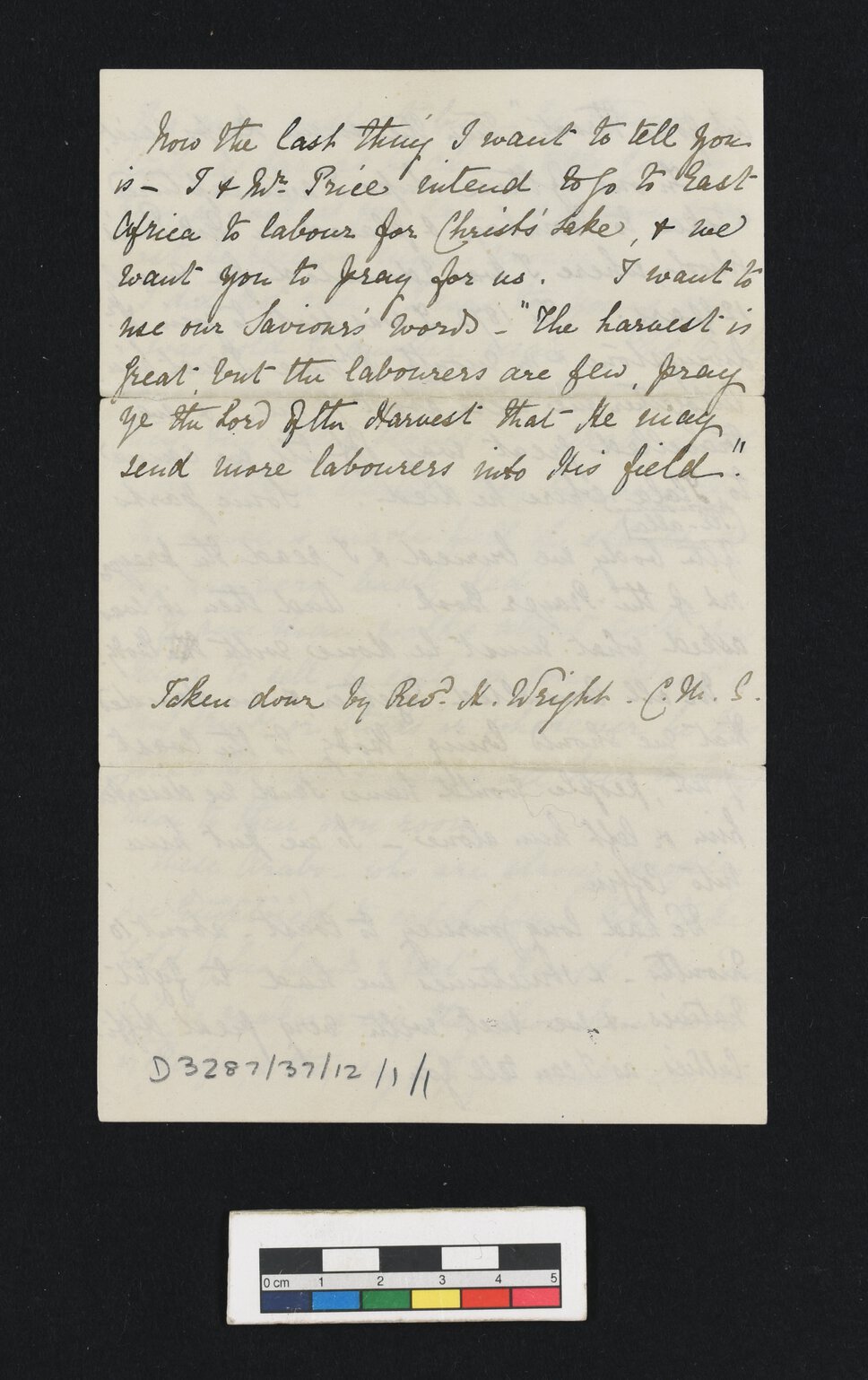 Handwritten page of Wainwright's ”Speech at Lenton Church Missionary Society Meeting.”