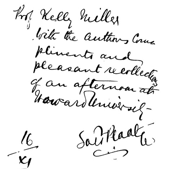 Page inscribed by Solomon T. Plaatje to Professor Kelly Miller with reference to Howard University.