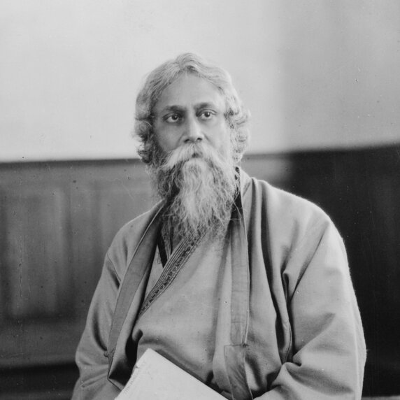 Rabindranath Tagore in full-length portrait.