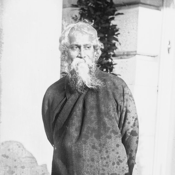 Full-body portrait of Rabindarath Tagore.