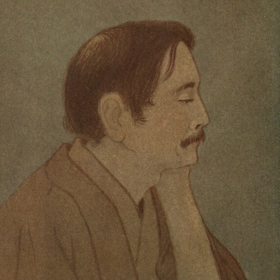 Head and shoulders portrait of Yone Noguchi in half profile, facing left.